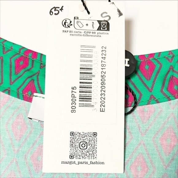 Margot Paris NWT Popover Dress Small 100% cotton green geometric print mod boxy - Picture 7 of 11